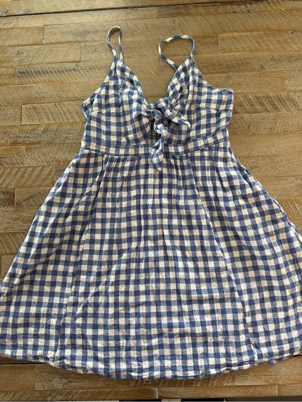 Old Navy Blue and White Gingham Tie-Front Mini Dress